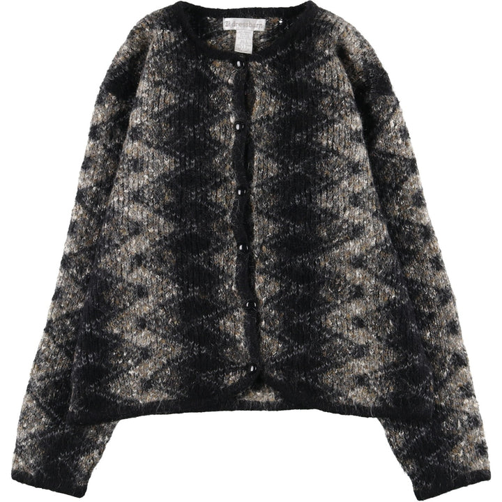 dressbarn all-over print acrylic knit cardigan, women's size L acrylic black type Vintage Second Hand