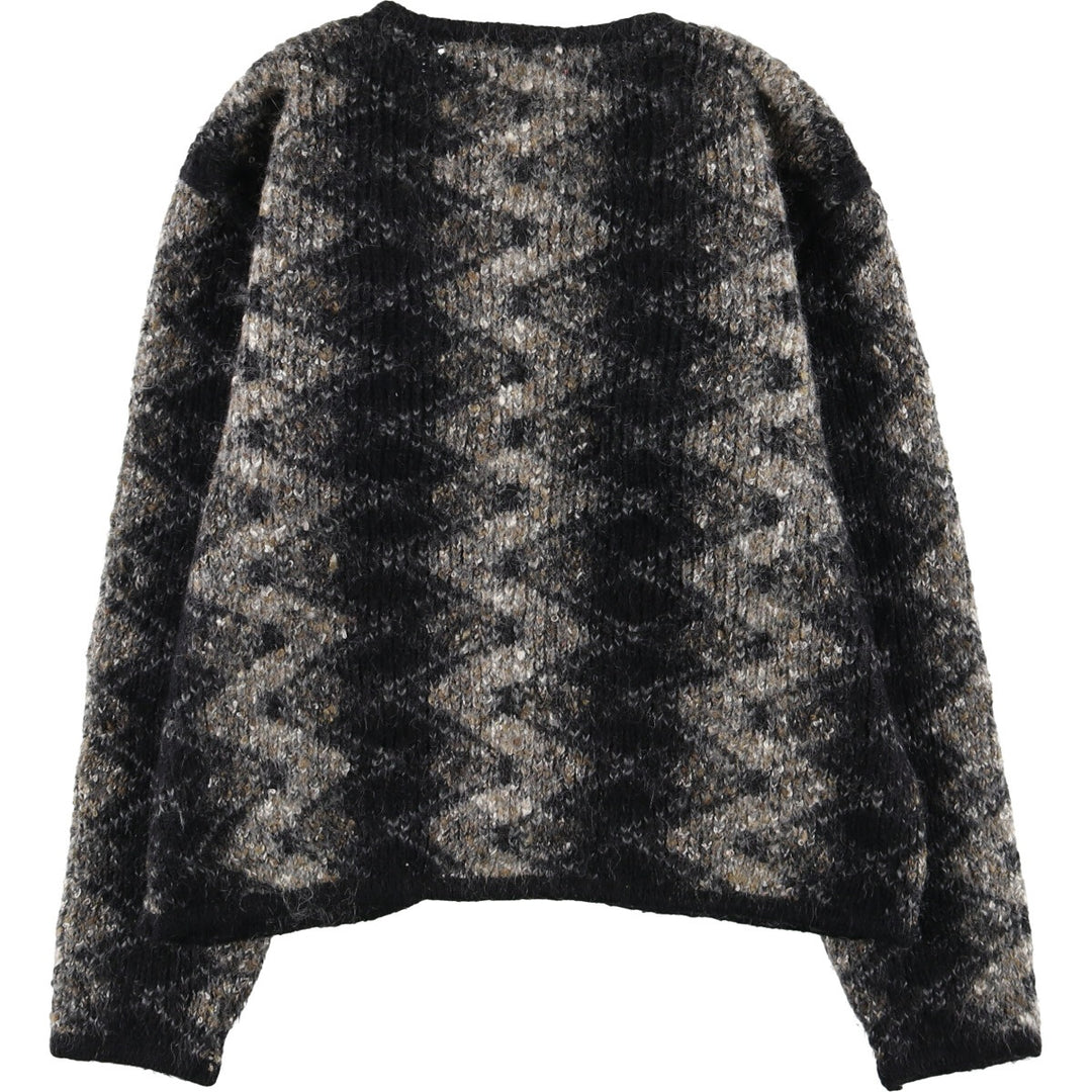 dressbarn all-over print acrylic knit cardigan, women's size L acrylic black type Vintage Second Hand