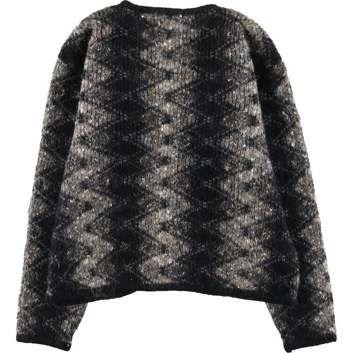 dressbarn all-over print acrylic knit cardigan, women's size L acrylic black type Vintage Second Hand