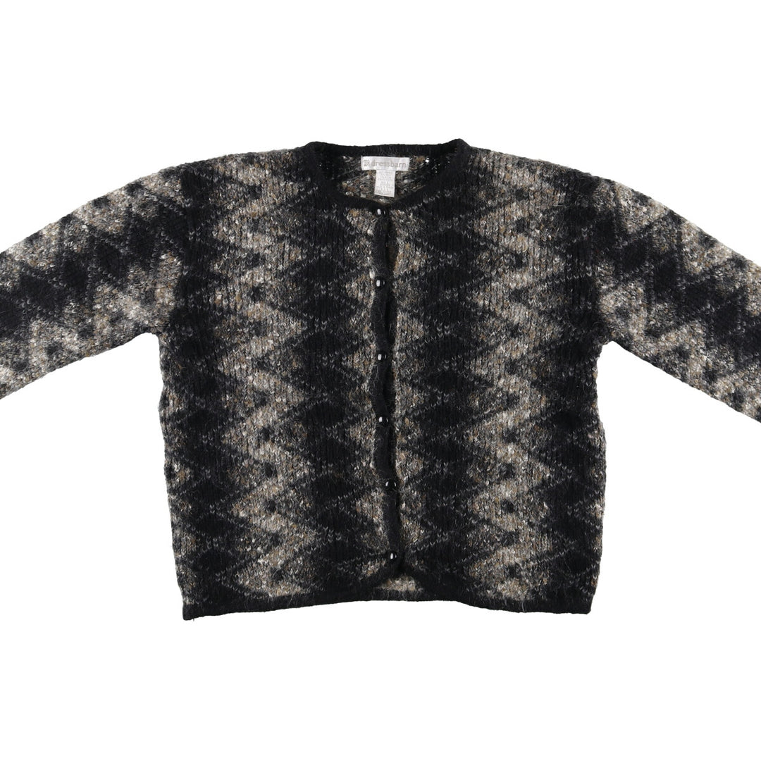 dressbarn all-over print acrylic knit cardigan, women's size L acrylic black type Vintage Second Hand