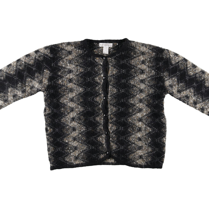 dressbarn all-over print acrylic knit cardigan, women's size L acrylic black type Vintage Second Hand