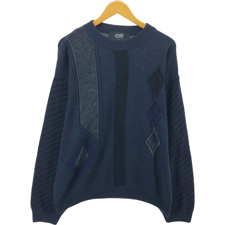 MAURO MILANDRI all-over print 3D knit sweater, made in Italy, men's size XXL unclear navy blue type Vintage Second Hand
