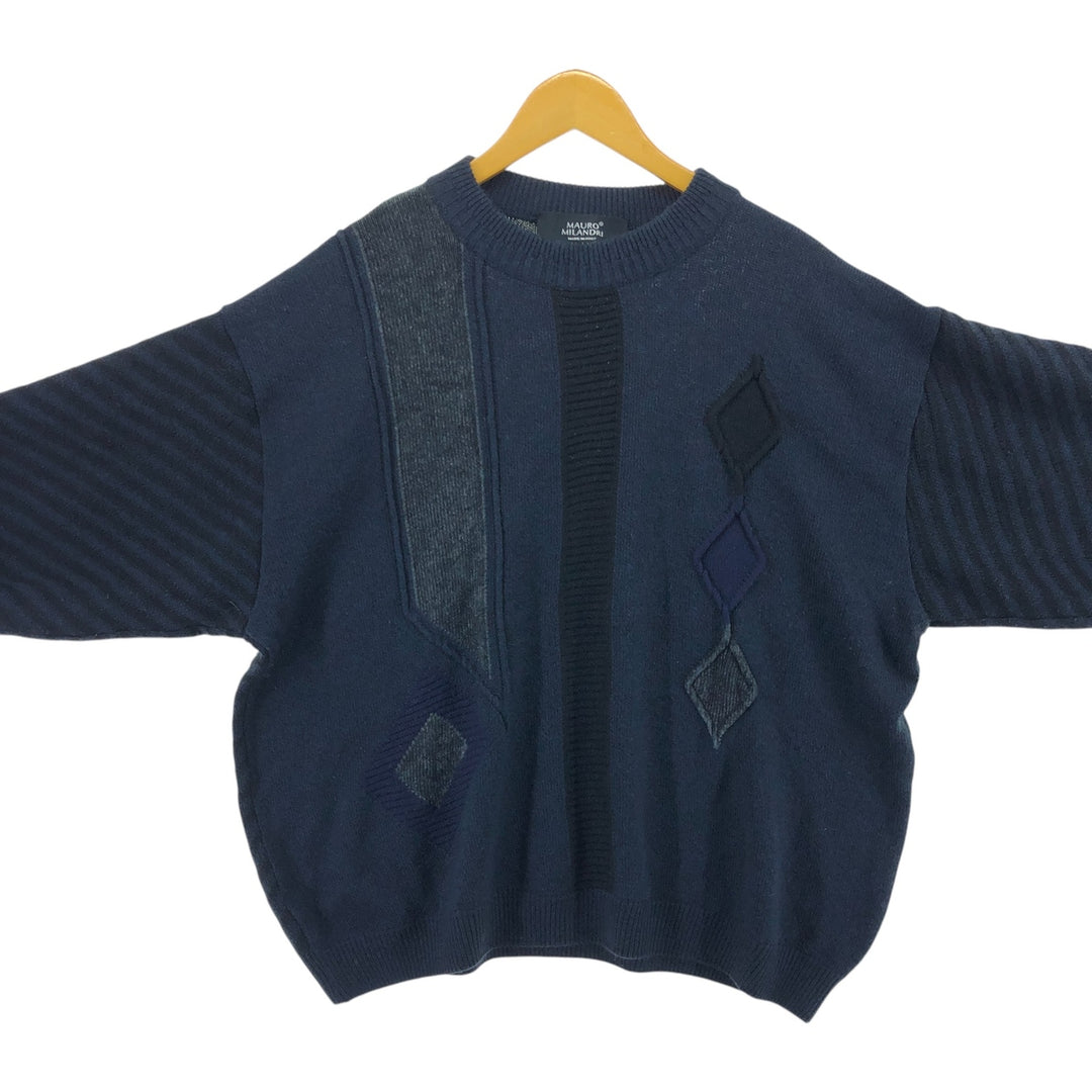 MAURO MILANDRI all-over print 3D knit sweater, made in Italy, men's size XXL unclear navy blue type Vintage Second Hand