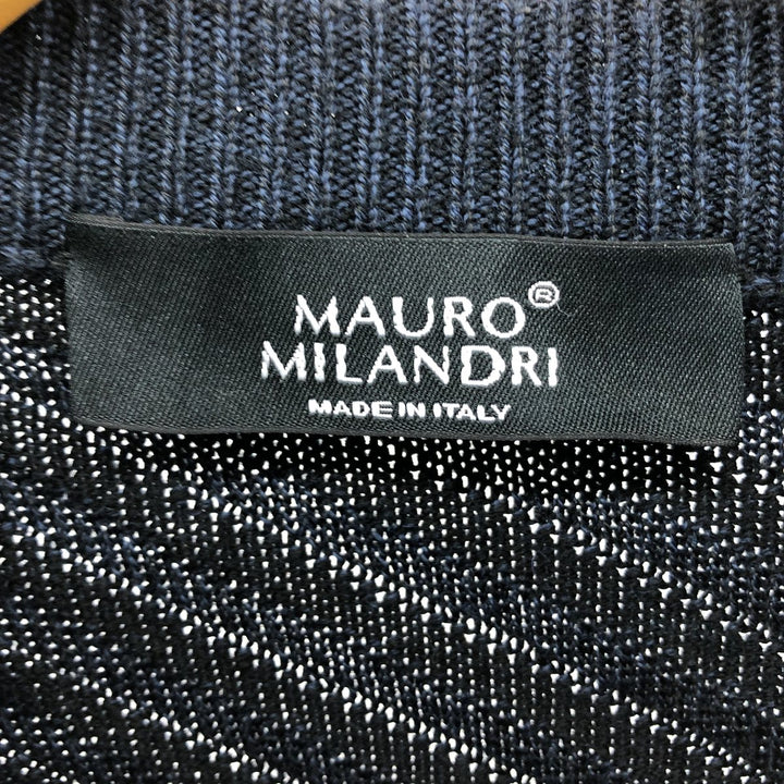 MAURO MILANDRI all-over print 3D knit sweater, made in Italy, men's size XXL unclear navy blue type Vintage Second Hand