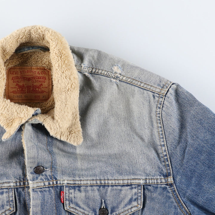 Vintage 1980'S Levi's 71550 Euro Model Denim Boa Jacket, Men's Size XL cotton blue type Vintage Second Hand