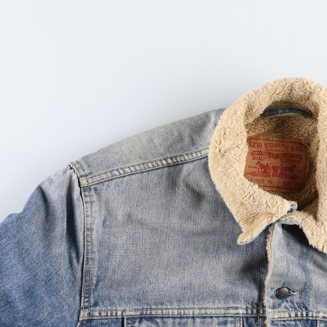 Vintage 1980'S Levi's 71550 Euro Model Denim Boa Jacket, Men's Size XL cotton blue type Vintage Second Hand