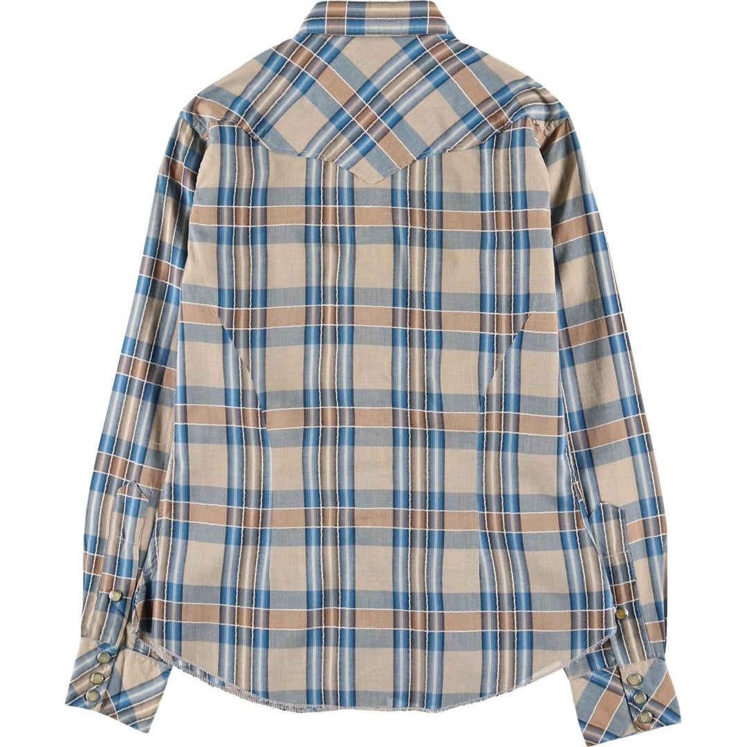 Vintage 50s-60'S TEM-TEX Check Pattern Long Sleeve Western Shirt Made in USA Women's S Size unclear Blue type light blue Vintage Second Hand