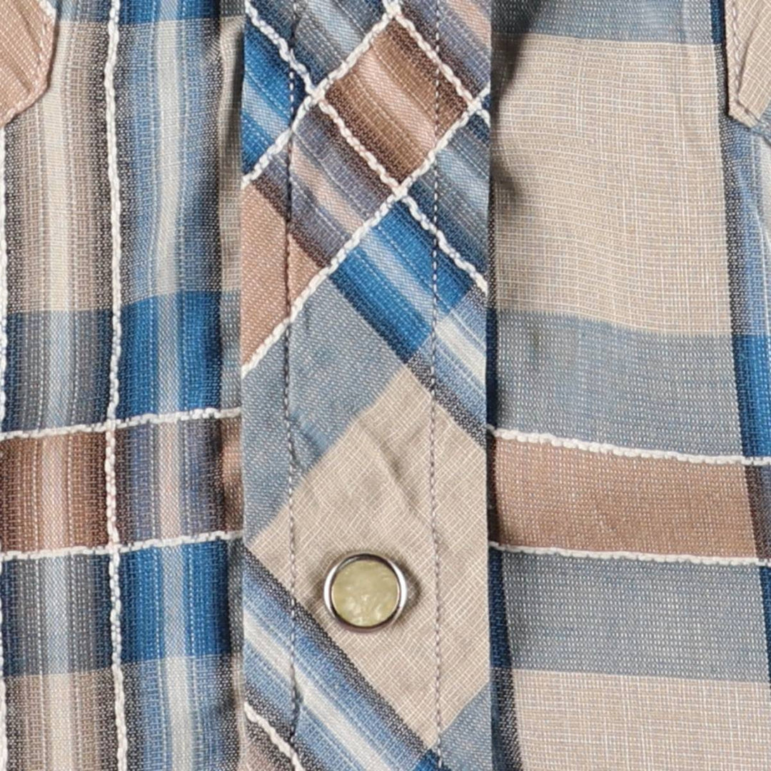 Vintage 50s-60'S TEM-TEX Check Pattern Long Sleeve Western Shirt Made in USA Women's S Size unclear Blue type light blue Vintage Second Hand
