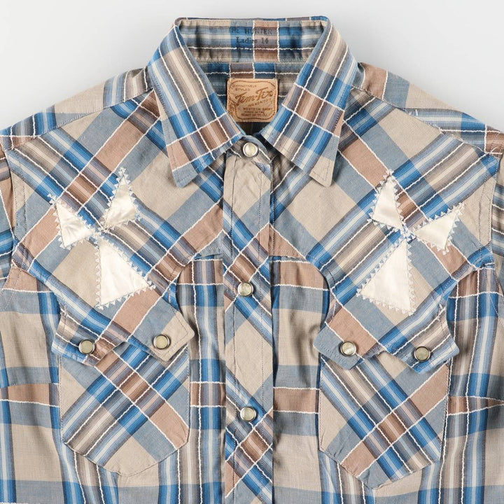 Vintage 50s-60'S TEM-TEX Check Pattern Long Sleeve Western Shirt Made in USA Women's S Size unclear Blue type light blue Vintage Second Hand