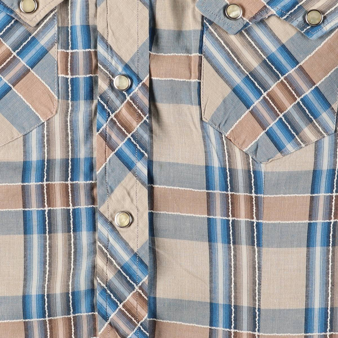 Vintage 50s-60'S TEM-TEX Check Pattern Long Sleeve Western Shirt Made in USA Women's S Size unclear Blue type light blue Vintage Second Hand