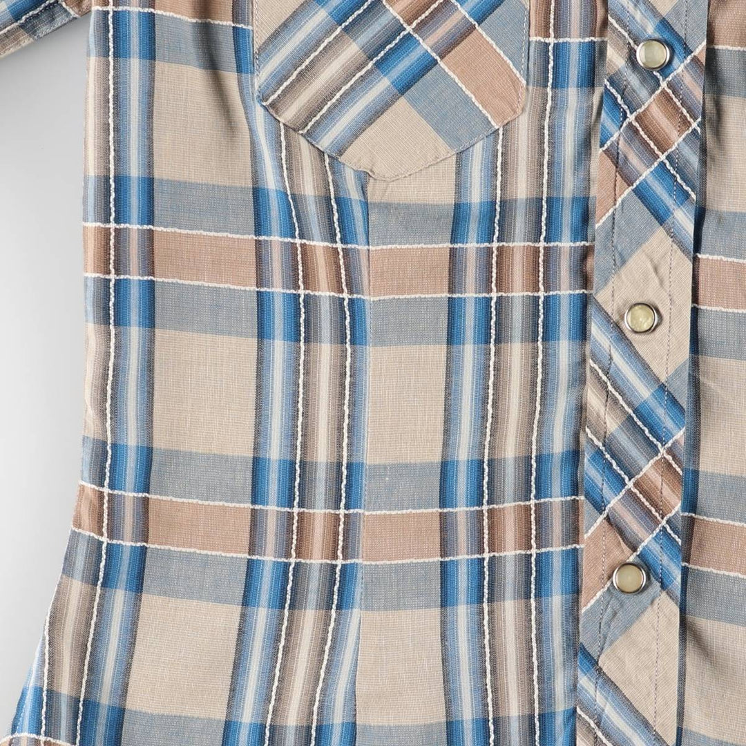 Vintage 50s-60'S TEM-TEX Check Pattern Long Sleeve Western Shirt Made in USA Women's S Size unclear Blue type light blue Vintage Second Hand