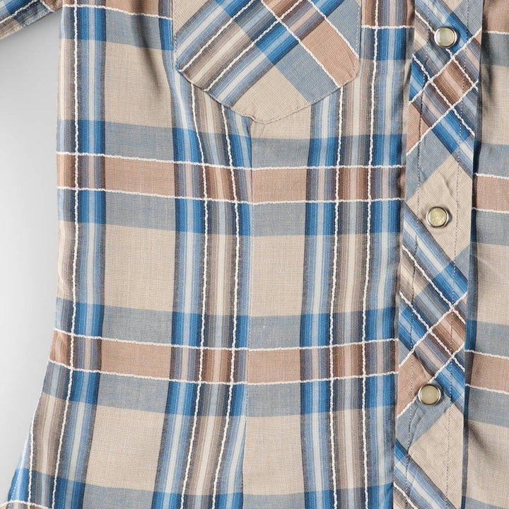 Vintage 50s-60'S TEM-TEX Check Pattern Long Sleeve Western Shirt Made in USA Women's S Size unclear Blue type light blue Vintage Second Hand
