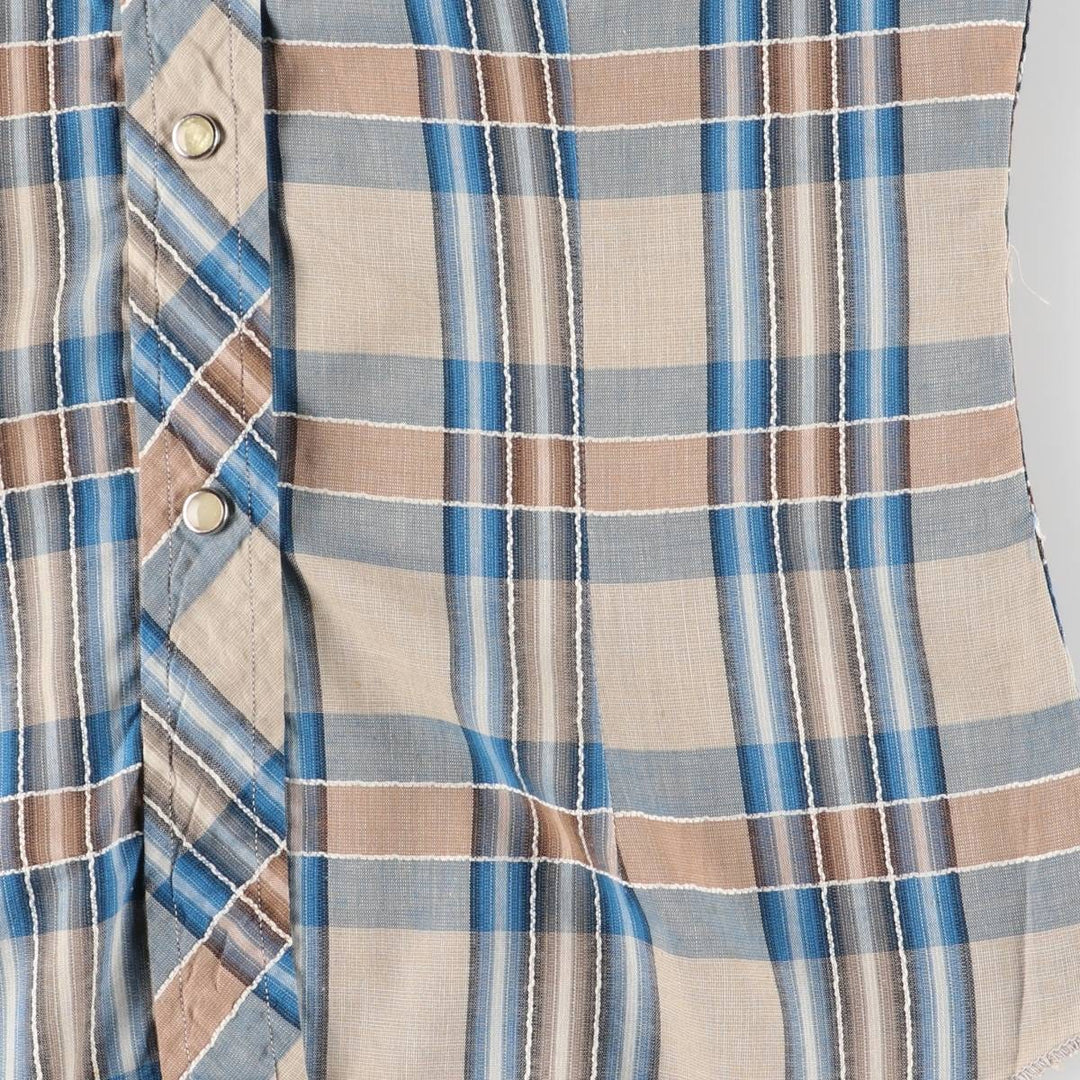Vintage 50s-60'S TEM-TEX Check Pattern Long Sleeve Western Shirt Made in USA Women's S Size unclear Blue type light blue Vintage Second Hand