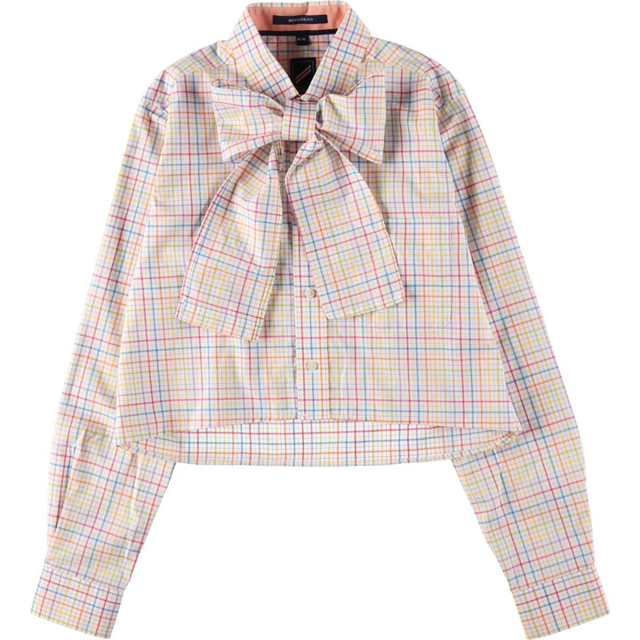 Elulu Original Remake Big Ribbon Shirt, Long Sleeve Button-Down Check Shirt, Women's Size M unclear white type Vintage Second Hand