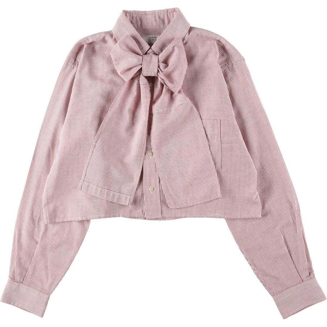 Elulu Original Remake Big Ribbon Shirt, Long Sleeve Button-Down Striped Shirt, Made in USA, Women's Size L cotton red type Vintage Second Hand