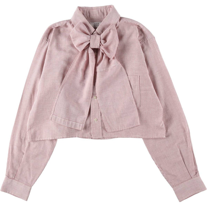 Elulu Original Remake Big Ribbon Shirt, Long Sleeve Button-Down Striped Shirt, Made in USA, Women's Size L cotton red type Vintage Second Hand