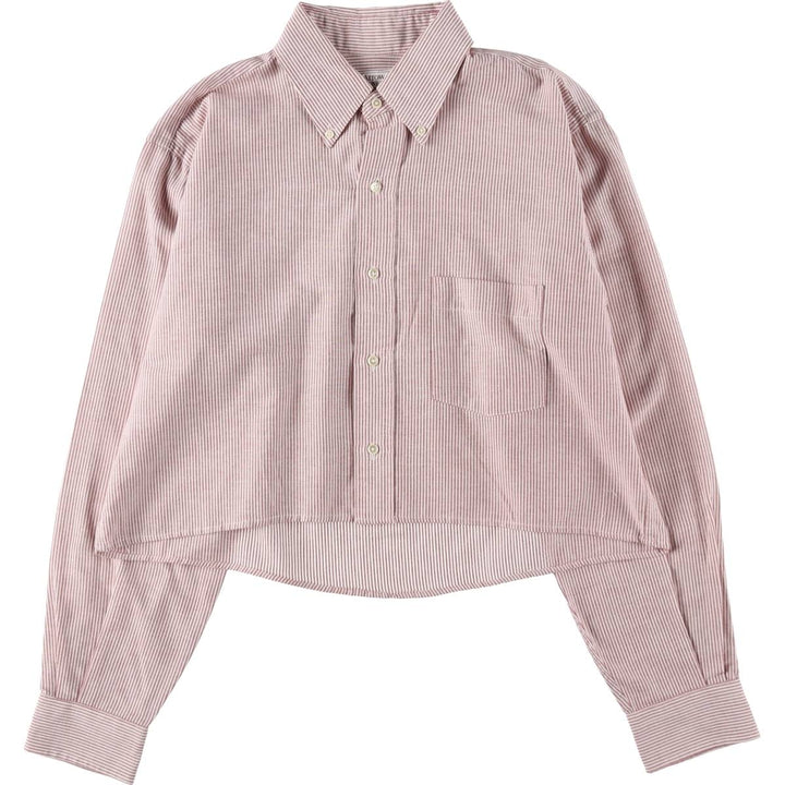 Elulu Original Remake Big Ribbon Shirt, Long Sleeve Button-Down Striped Shirt, Made in USA, Women's Size L cotton red type Vintage Second Hand