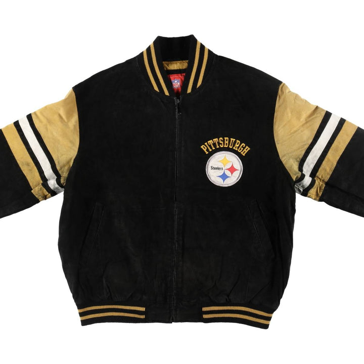 NFL PITTSBURGH STEELERS Pittsburgh Steelers Back Embroidery Padded Suede Leather Blouson Men's XL /eaa498538