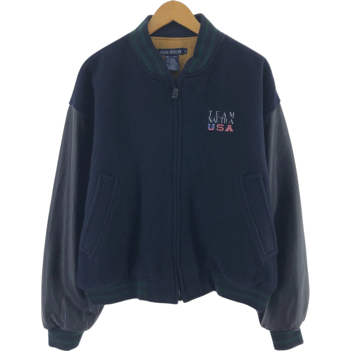 90'S NAUTICA padded wool varsity jacket with leather sleeves, men's size L, vintage / eaa498557