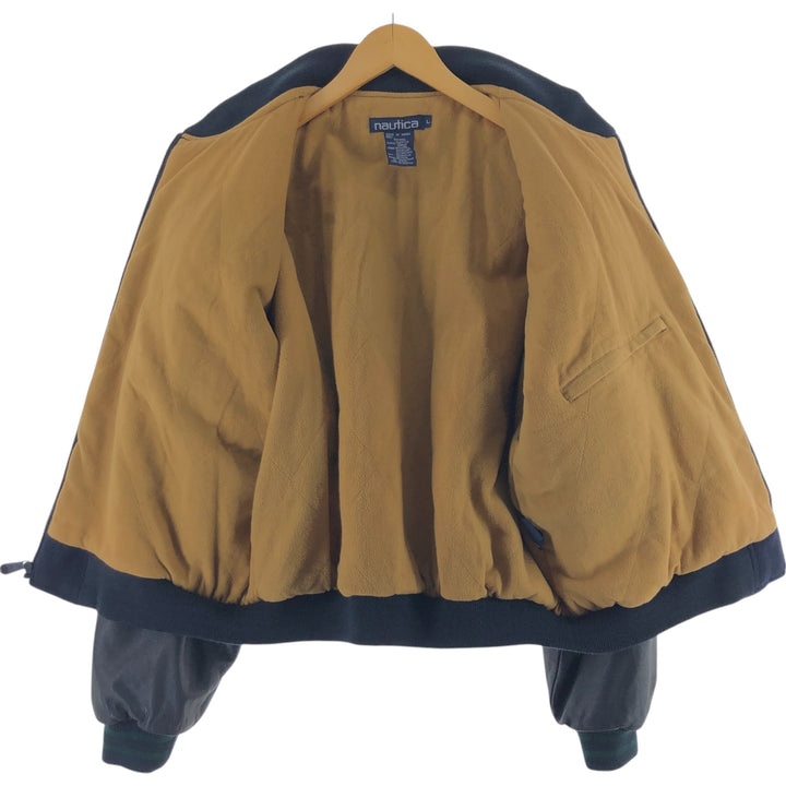 90'S NAUTICA padded wool varsity jacket with leather sleeves, men's size L, vintage / eaa498557
