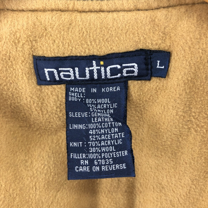 90'S NAUTICA padded wool varsity jacket with leather sleeves, men's size L, vintage / eaa498557