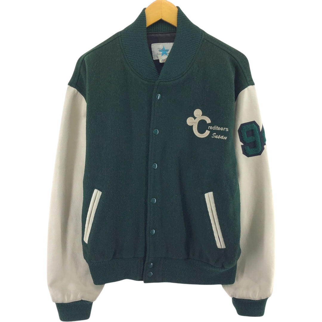 90'S DISNEY Mickey Mouse Leather Wool Button Varsity Jacket Made in USA Men's XL Vintage /eaa498560