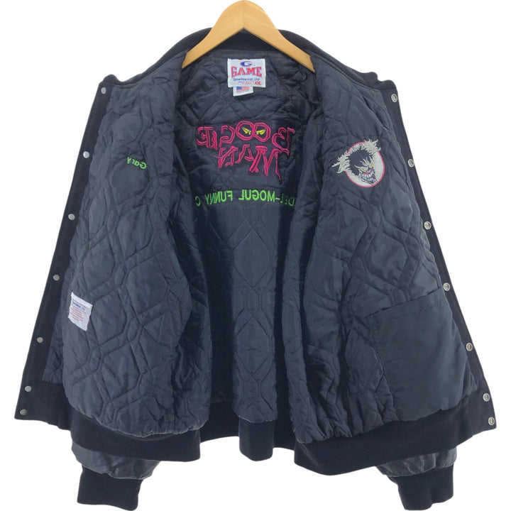 90'S GAME Padded Sleeve Leather Wool Button Varsity Jacket Made in USA Men's XXL Vintage /eaa498565