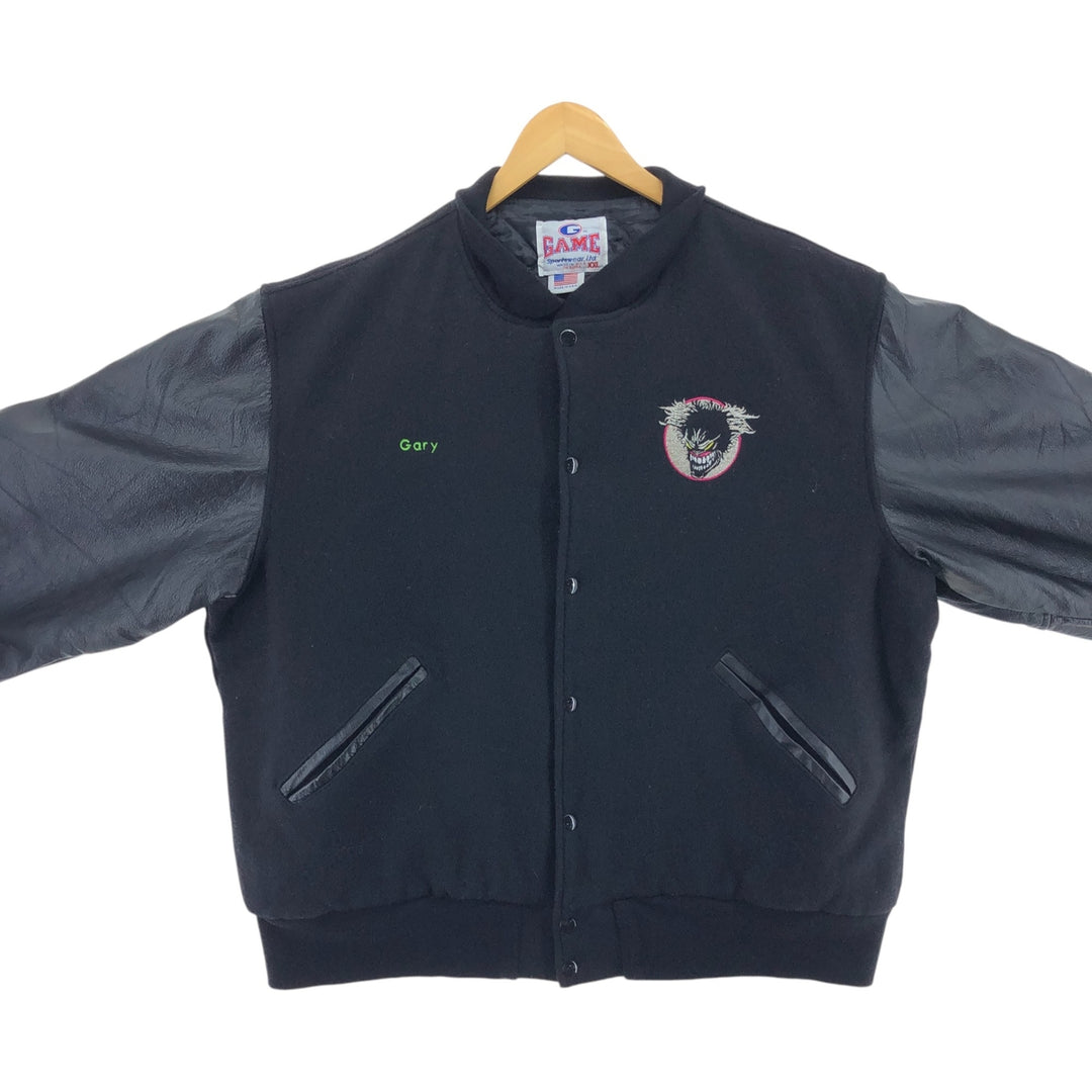 90'S GAME Padded Sleeve Leather Wool Button Varsity Jacket Made in USA Men's XXL Vintage /eaa498565
