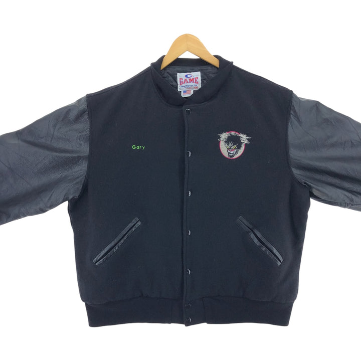 90'S GAME Padded Sleeve Leather Wool Button Varsity Jacket Made in USA Men's XXL Vintage /eaa498565