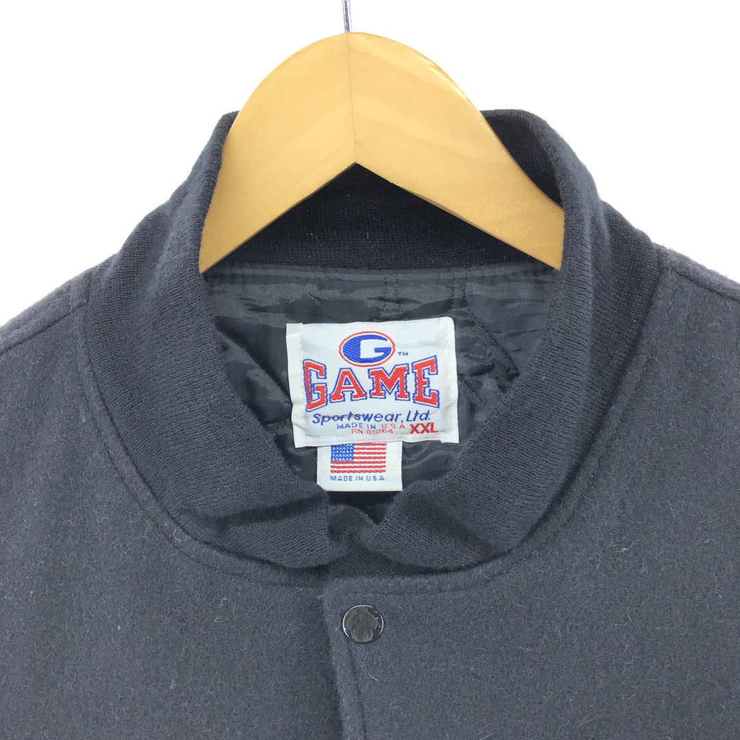 90'S GAME Padded Sleeve Leather Wool Button Varsity Jacket Made in USA Men's XXL Vintage /eaa498565