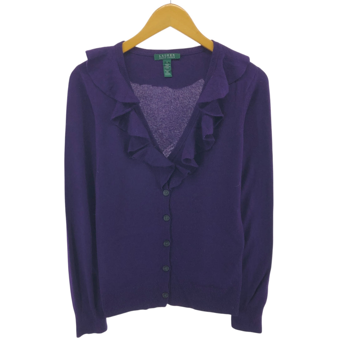 Ralph Lauren Lauren cashmere-blend ruffled silk knit cardigan, women's size S silk purple type Vintage Second Hand