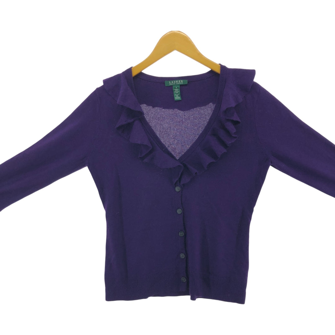 Ralph Lauren Lauren cashmere-blend ruffled silk knit cardigan, women's size S silk purple type Vintage Second Hand