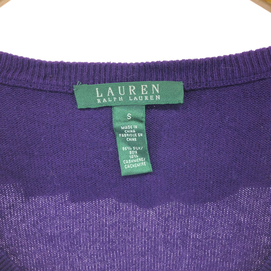 Ralph Lauren Lauren cashmere-blend ruffled silk knit cardigan, women's size S silk purple type Vintage Second Hand
