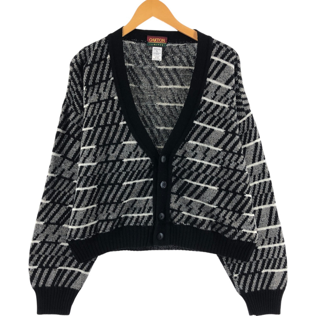 OAKTON all-over print acrylic knit cardigan made in Italy, men's size L /eaa498953