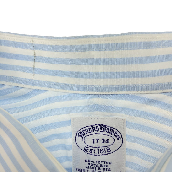 Brooks Brothers Est.1818 Stripe Pattern Long Sleeve Linen Shirt Made in USA Men's L /eaa499045