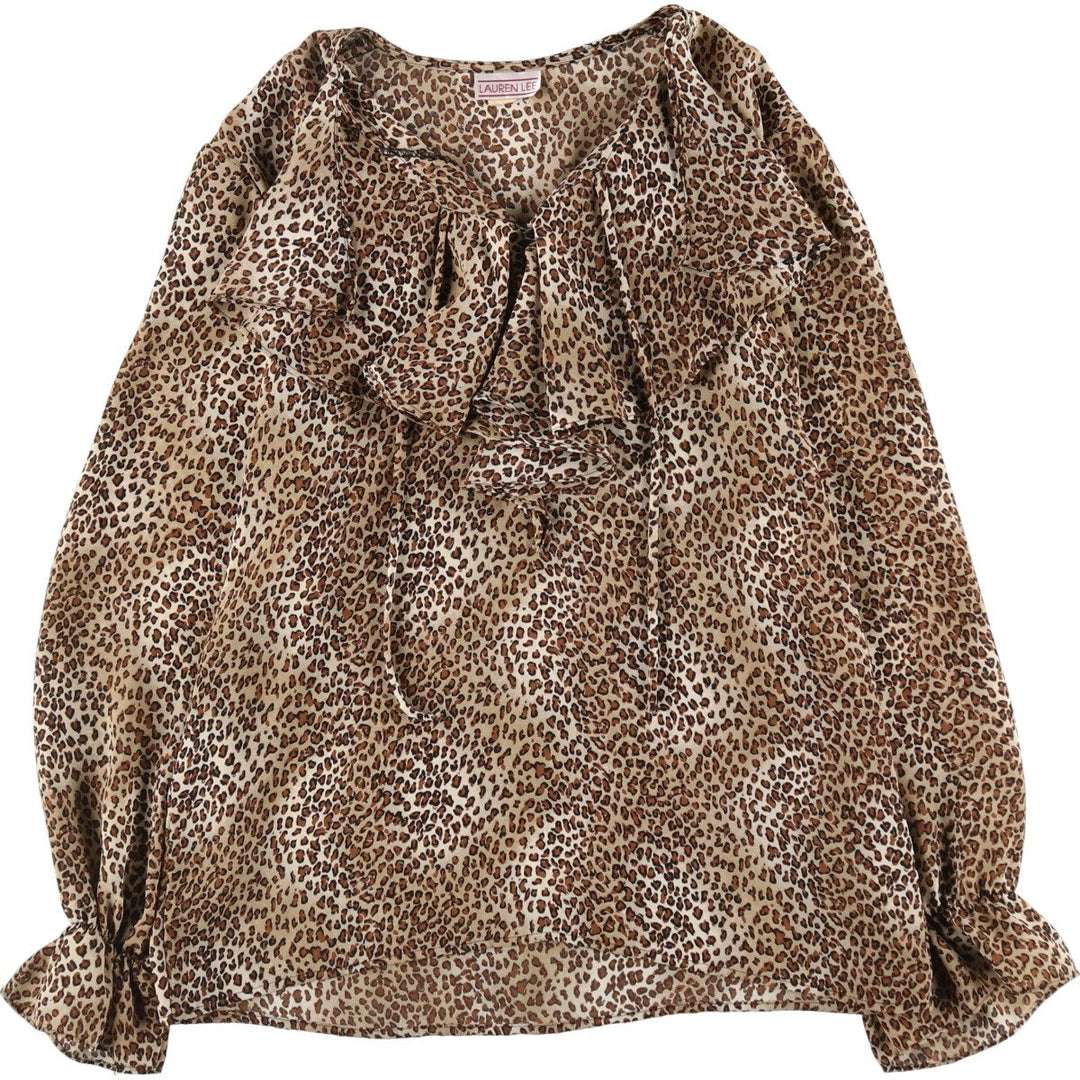 LAUREN LEE Leopard Pattern Ruffle Collar Long Sleeve Ruffle Blouse Made in USA Women's M /eaa499134