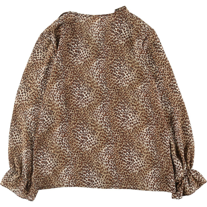 LAUREN LEE Leopard Pattern Ruffle Collar Long Sleeve Ruffle Blouse Made in USA Women's M /eaa499134