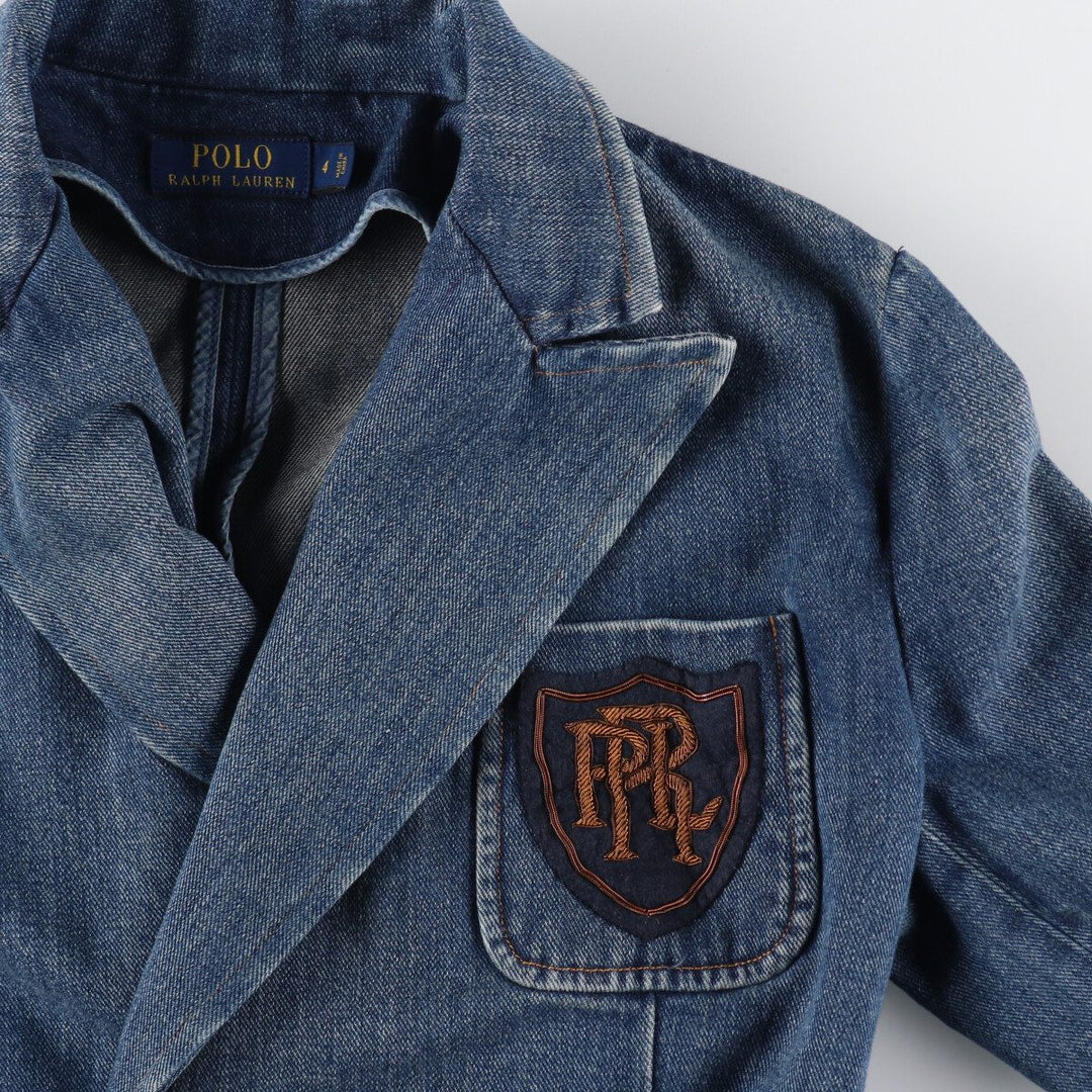 POLO RALPH LAUREN Double Breasted Peaked Label Denim Tailored Jacket Women's S / eaa499144