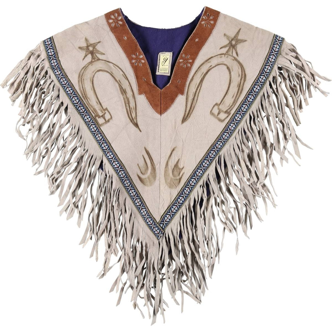 All-over horse print fringed suede leather poncho cape, free size /eaa499184