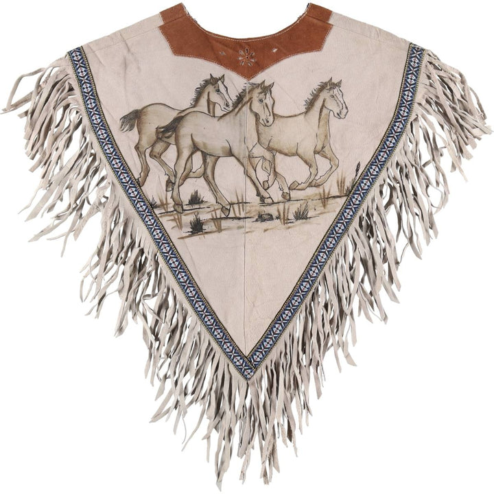 All-over horse print fringed suede leather poncho cape, free size /eaa499184