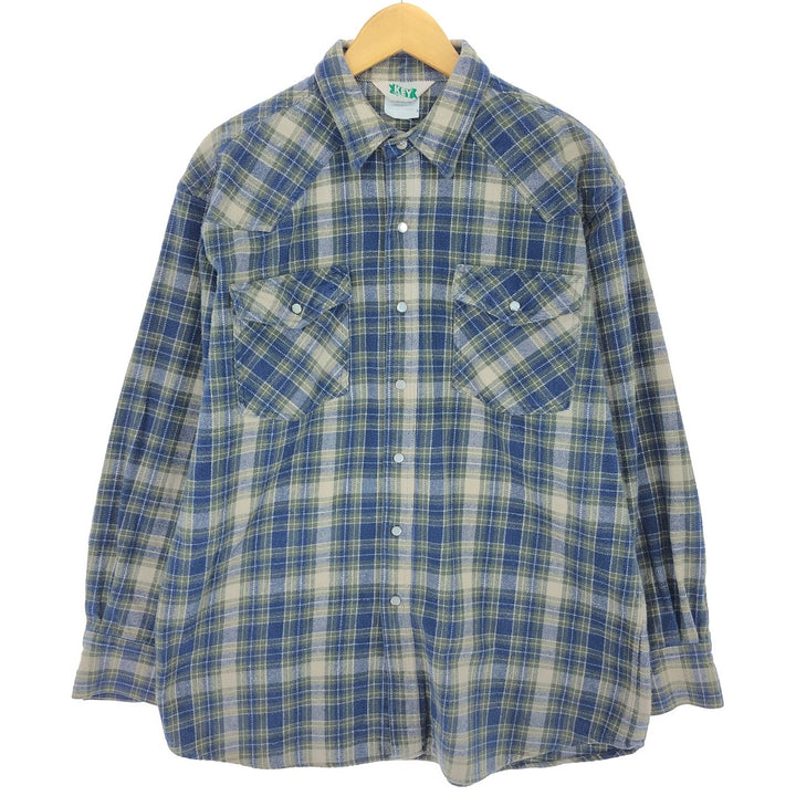 80'S Key Long Sleeve Heavy Flannel Check Shirt Men's XL Vintage /eaa499240