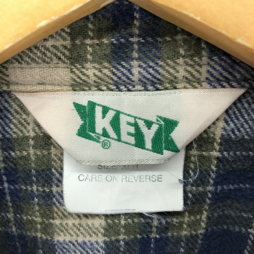 80'S Key Long Sleeve Heavy Flannel Check Shirt Men's XL Vintage /eaa499240