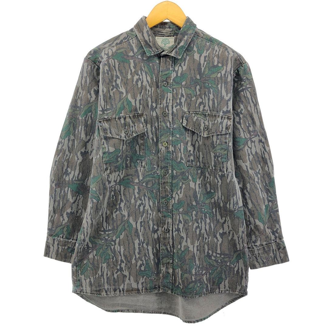 MOSSY OAK Camouflage Pattern Real Tree Camo Long Sleeve Cotton Shirt Made in USA Men's M Size /eaa499252