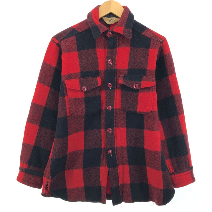 70'S WOOLRICH Buffalo check wide collar wool shirt, men's size M, vintage / eaa499298