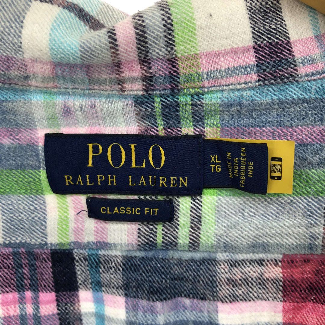 POLO RALPH LAUREN CLASSIC FIT open collar long sleeve light flannel check shirt men's XL equivalent /eaa499664