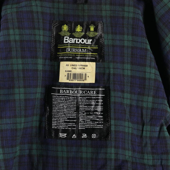 90'S Barbour Durham Old 3 Warrant Waxed Cotton Oiled Jacket Made in England C40 Men's M Size Vintage /eaa499710