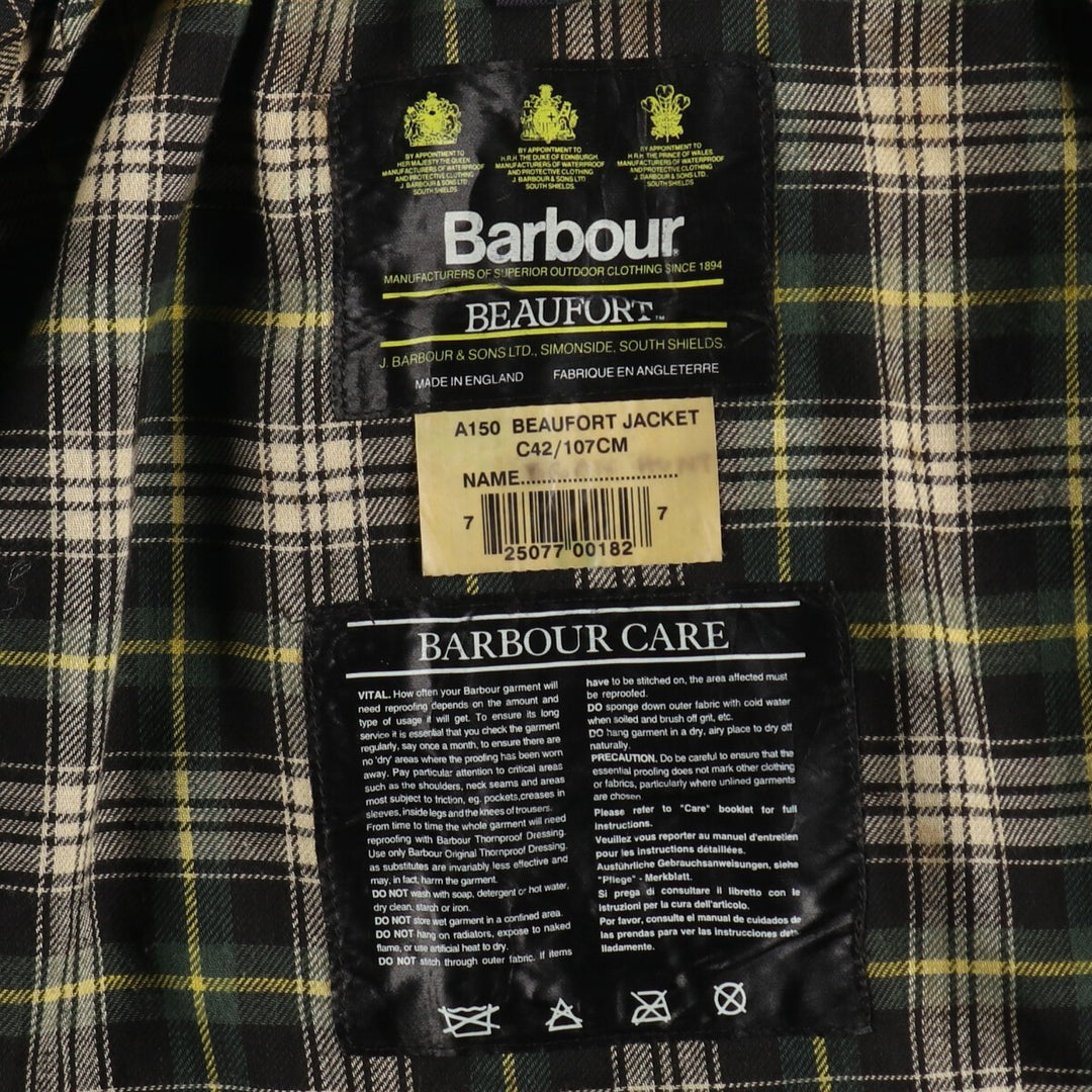 90'S Barbour Beaufort Old 3 Warrant Badged Oiled Hunting Jacket Made in England C42 Men's L size /eaa499717