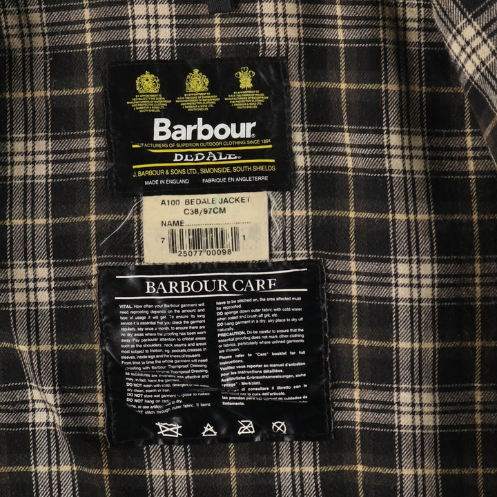 90'S Barbour Bedale Old 3 Warrant Waxed Cotton Oiled Jacket Made in England C38 Men's M Size Vintage /eaa499725