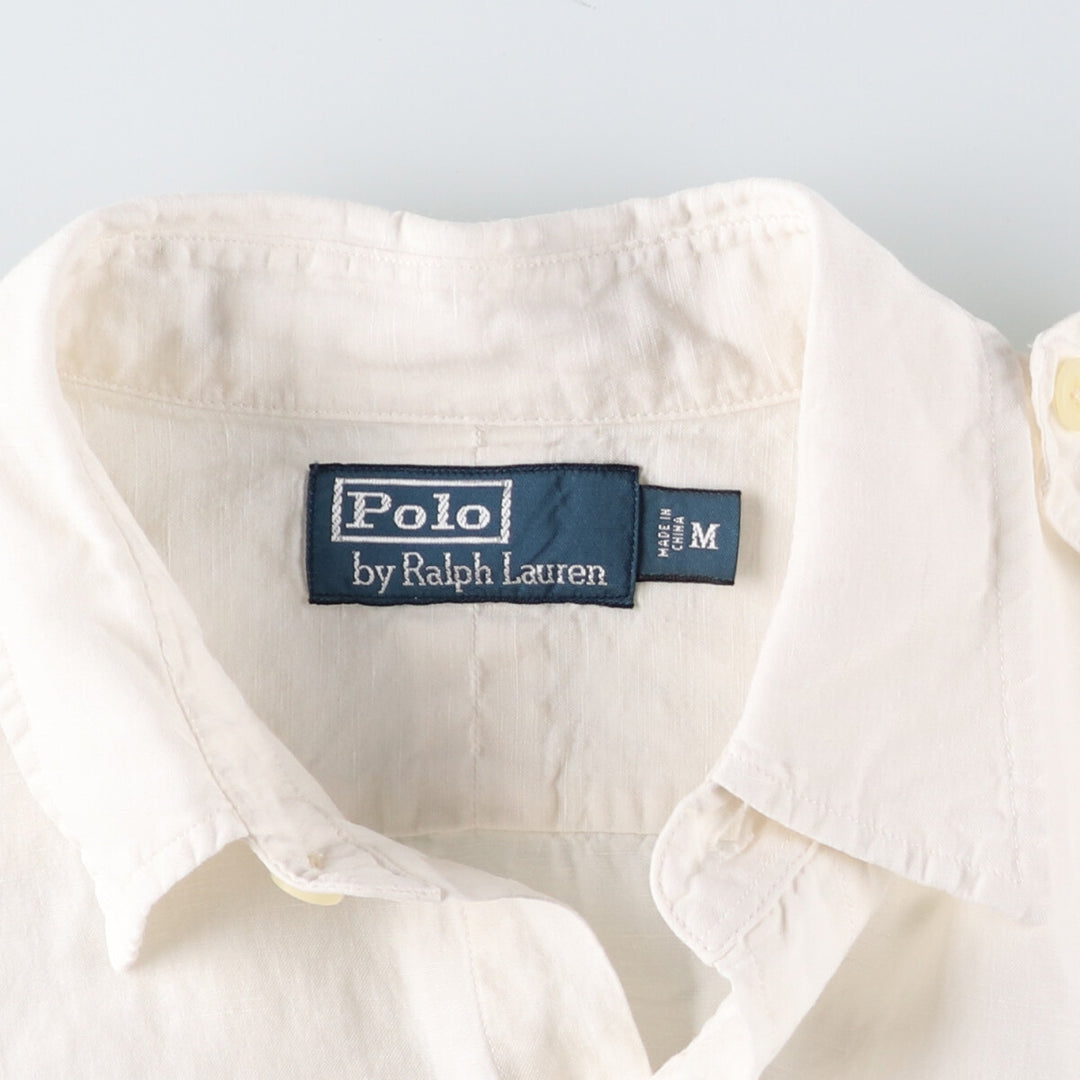 Ralph Lauren POLO by Ralph Lauren long-sleeved linen shirt, men's size M linen ivory Vintage Second Hand