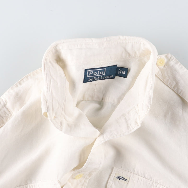 Ralph Lauren POLO by Ralph Lauren long-sleeved linen shirt, men's size M linen ivory Vintage Second Hand